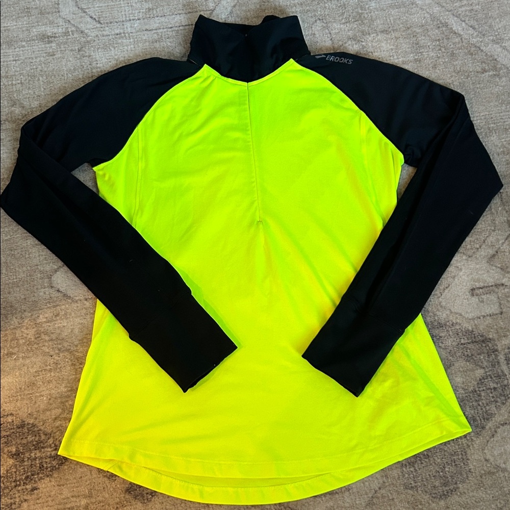 Brooks Run Happy 1/2 Zip Mock Neck Neon Yellow Top